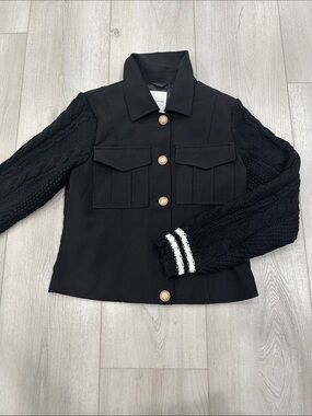 Avec Les Filles Knit Sleeve Utility Jacket Black Small